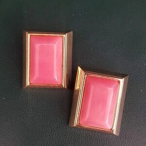 Vintage Givenchy Modernist Pink Gold Plate Acrylic Clip On Earrings Signed 70's‎